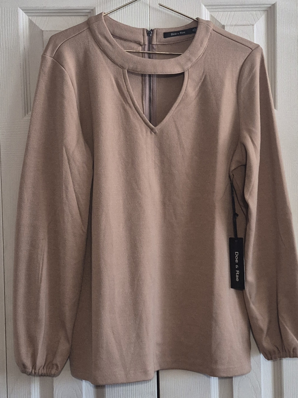 Doe & Rae Taupe Keyhole Long-Sleeve Top